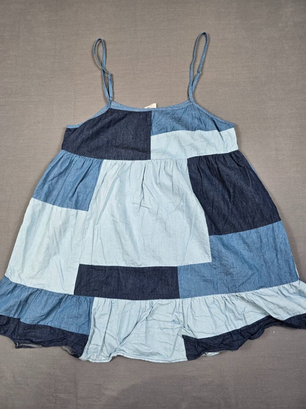 Patchwork Denim Blue Sleeveless Top Le Lis 100% Cotton Womens M